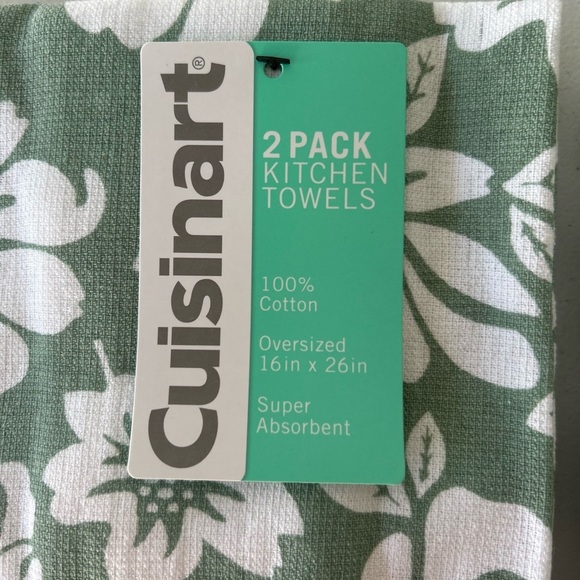 NWT! 3-2 Packs Oversized Packs Cuisinart Floral Green and White Kitchen Towels - Picture 3 of 4